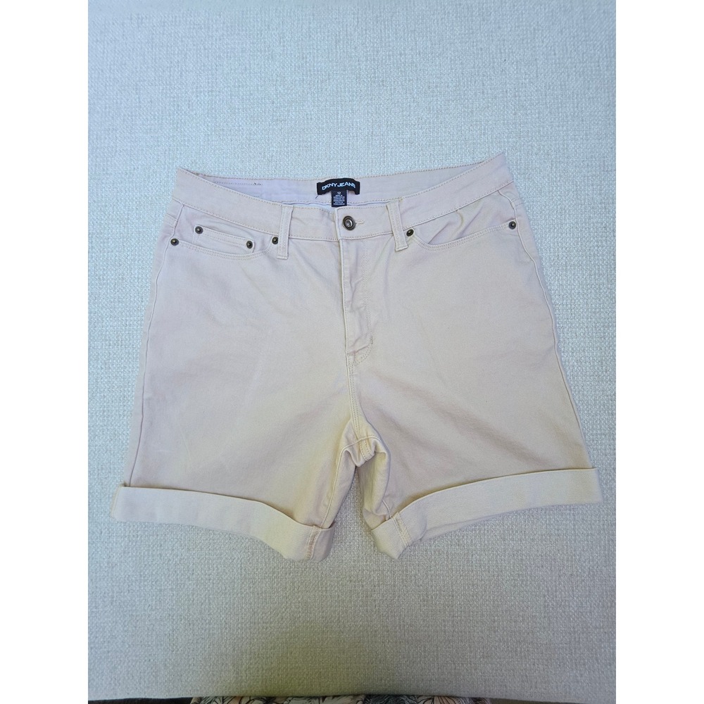 DKNY Jeans Womens Tan Beige Cuffed Chino Shorts Size 12 Mid Rise 5-Pocket Casual